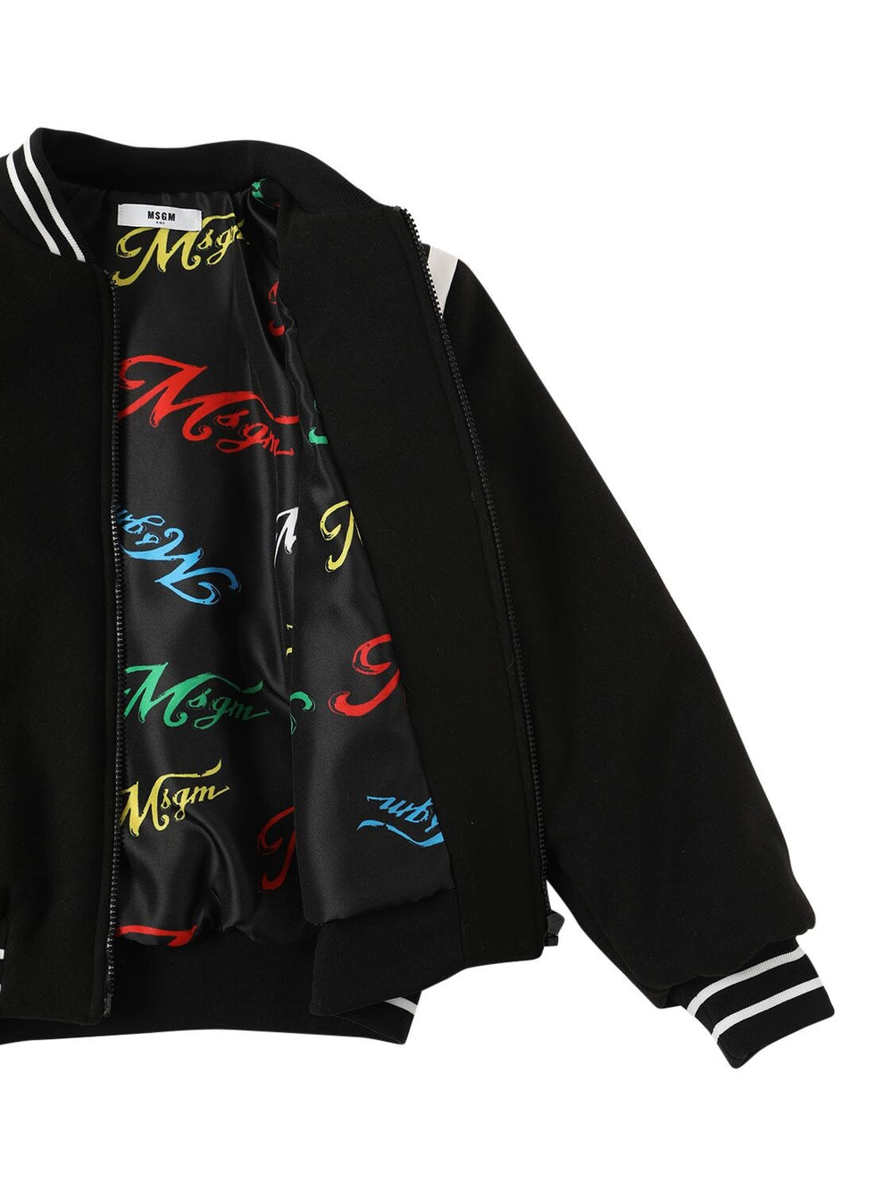 MSGM  Black Striped Trim Bomber Jacket Veronique Luxury Collections