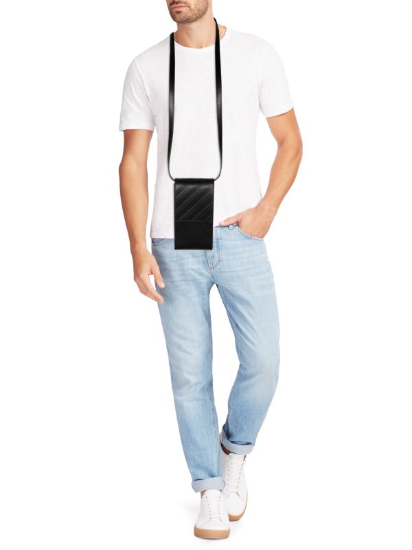 OFF WHITE  Black Leather Phone Pouch Veronique Luxury Collections