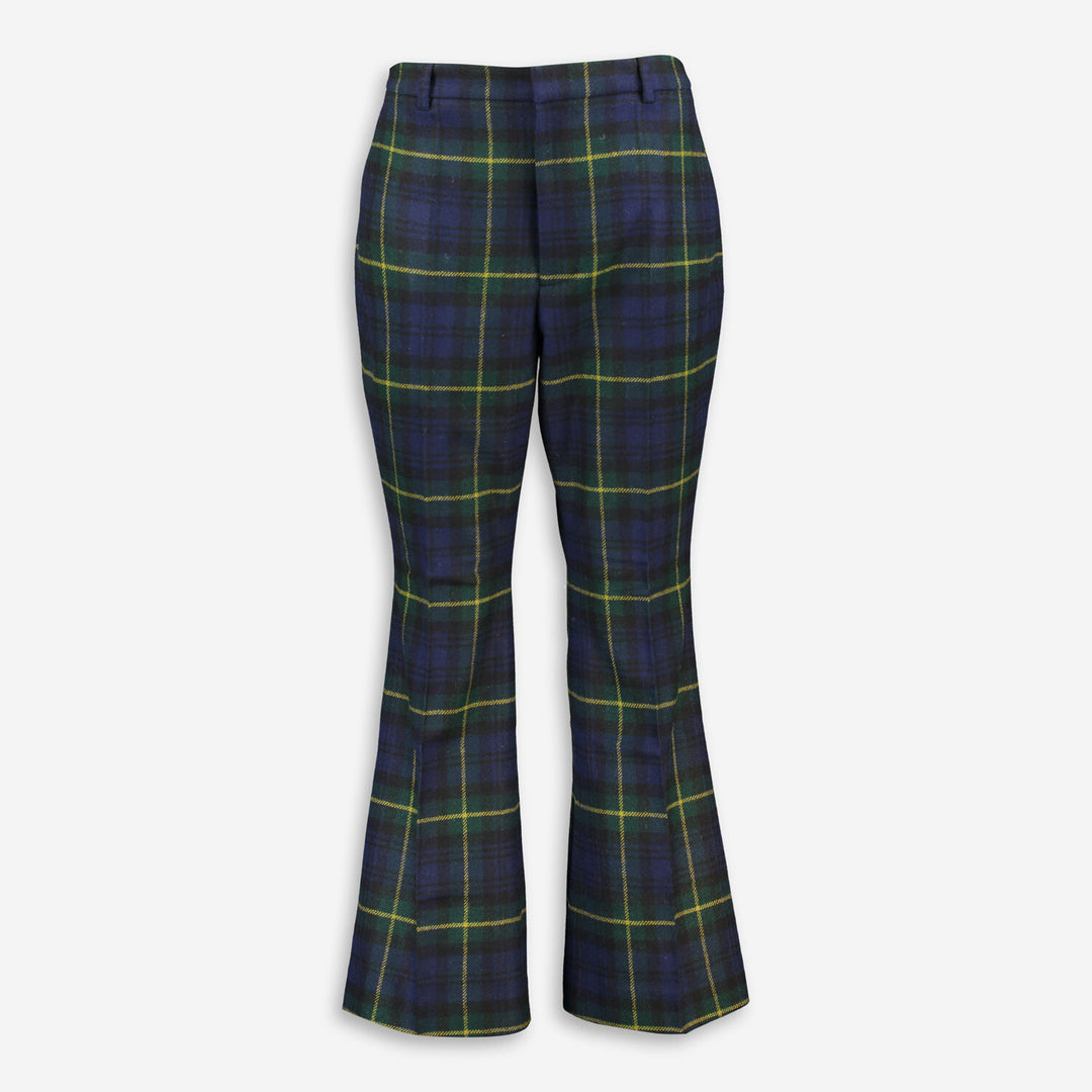 POLO RALPH LAUREN  Navy & Green Wool Tartan Wide Leg Trousers Veronique Luxury Collections