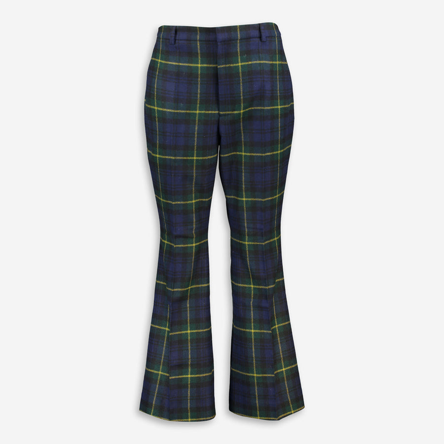 POLO RALPH LAUREN  Navy & Green Wool Tartan Wide Leg Trousers Veronique Luxury Collections