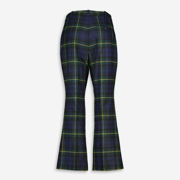 POLO RALPH LAUREN  Navy & Green Wool Tartan Wide Leg Trousers Veronique Luxury Collections