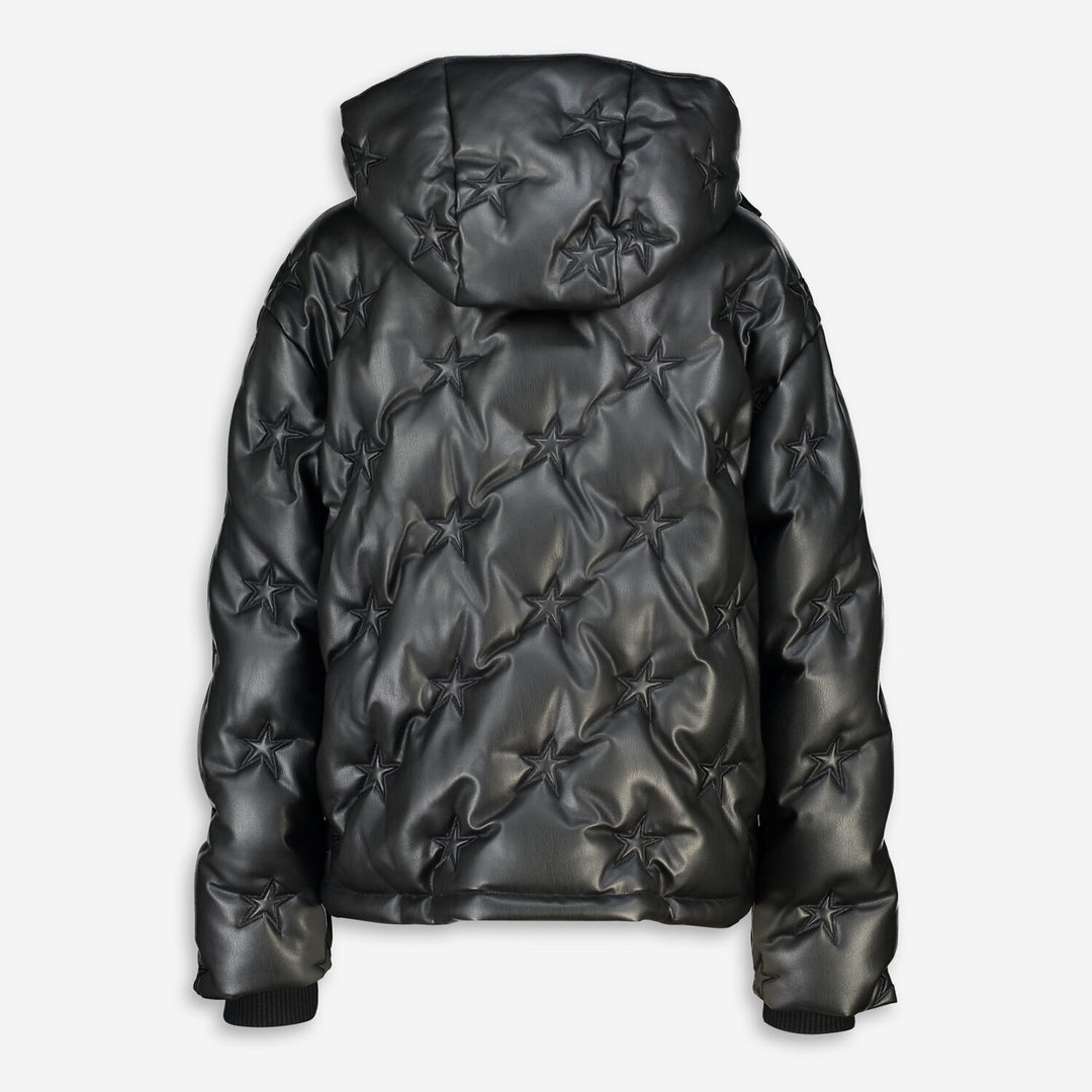 PERFECT MOMENT  Black Faux Leather Stars Jacket Veronique Luxury Collections