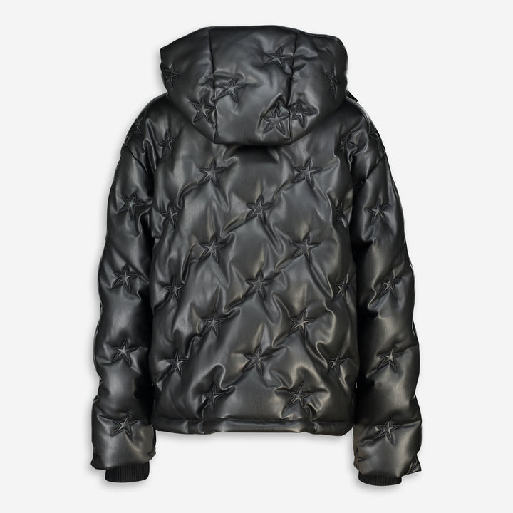 PERFECT MOMENT  Black Faux Leather Stars Jacket Veronique Luxury Collections
