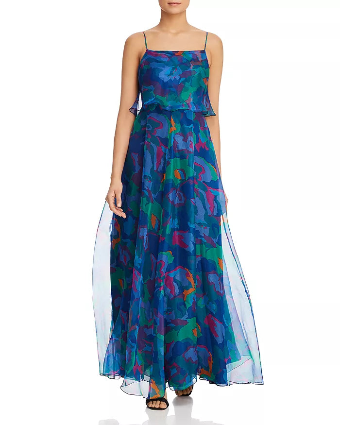 EMPORIO ARMANI  Blue Patterned Silk Maxi Dress Veronique Luxury Collections