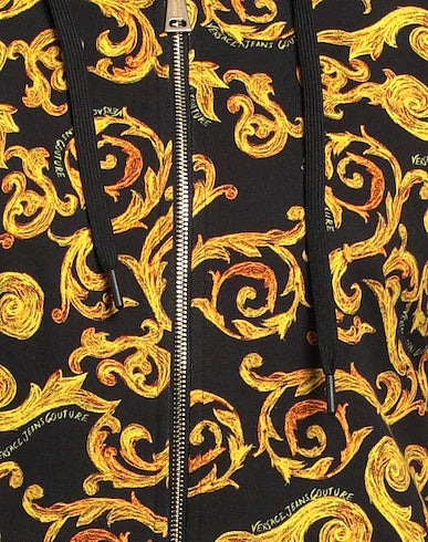 VERSACE JEANS  Black & Gold Tone Baroque Hoodie Veronique Luxury Collections
