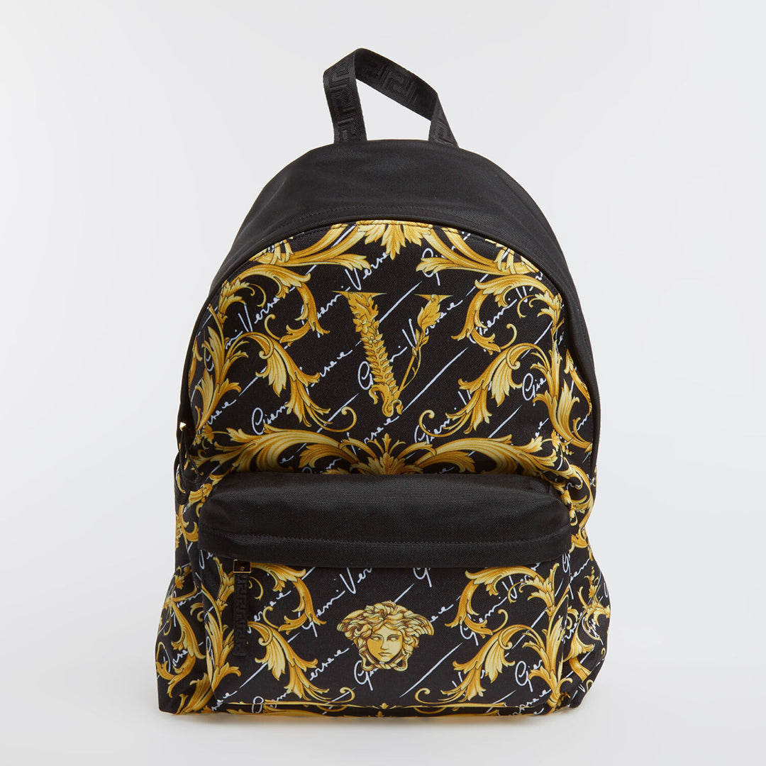 VERSACE  Black & Gold Baroque Backpack Veronique Luxury Collections