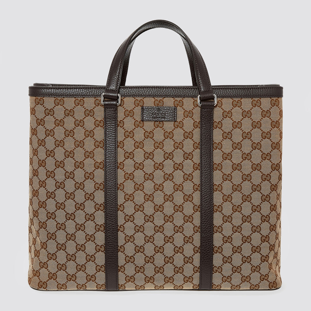 GUCCI  Tan & Black Logo Pattern Tote Bag Veronique Luxury Collections