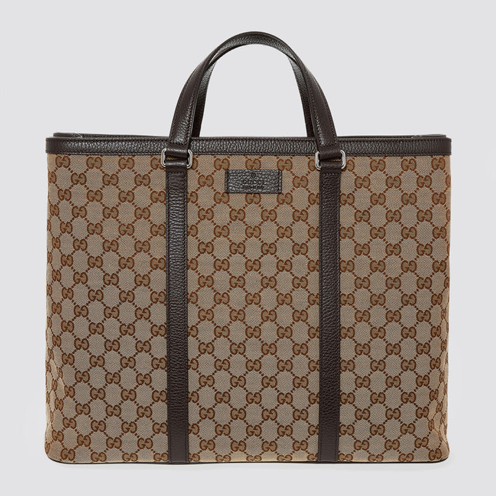 GUCCI  Tan & Black Logo Pattern Tote Bag Veronique Luxury Collections