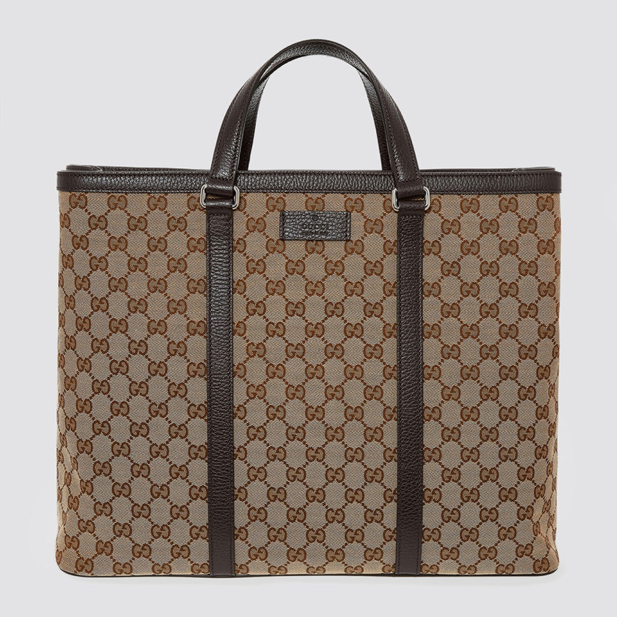 GUCCI  Tan & Black Logo Pattern Tote Bag Veronique Luxury Collections