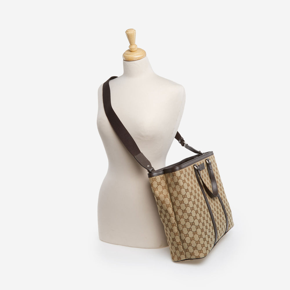 GUCCI  Tan & Black Logo Pattern Tote Bag Veronique Luxury Collections