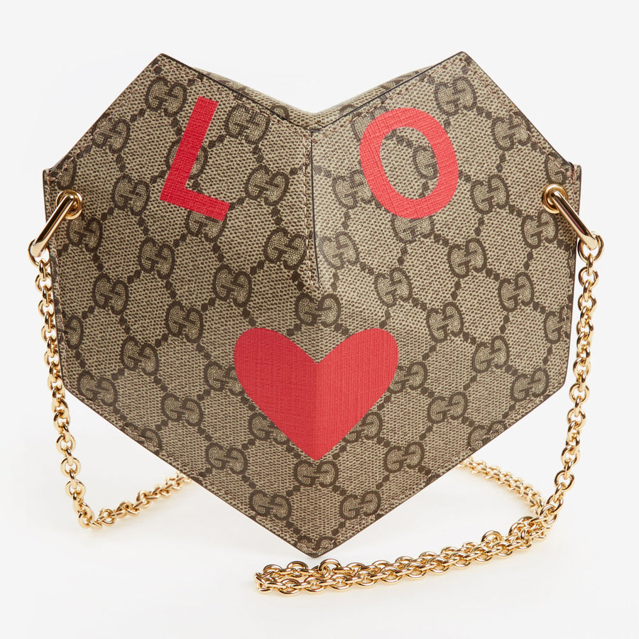 GUCCI  Brown Monogram Heart Bag Veronique Luxury Collections