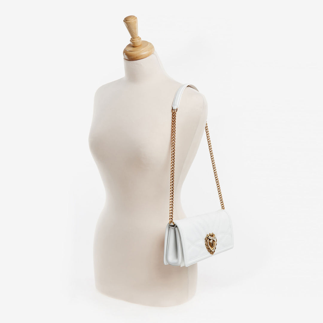 DOLCE & GABBANA  White Leather Quilted Devotion Shoulder Bag Veronique Luxury Collections