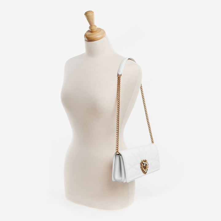 DOLCE & GABBANA  White Leather Quilted Devotion Shoulder Bag Veronique Luxury Collections