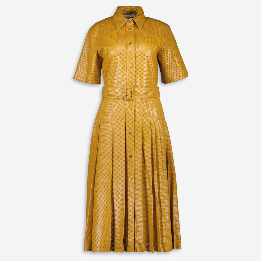 CEDRIC CHARLIER  Orange Perforated Belted Dress Veronique Luxury Collections