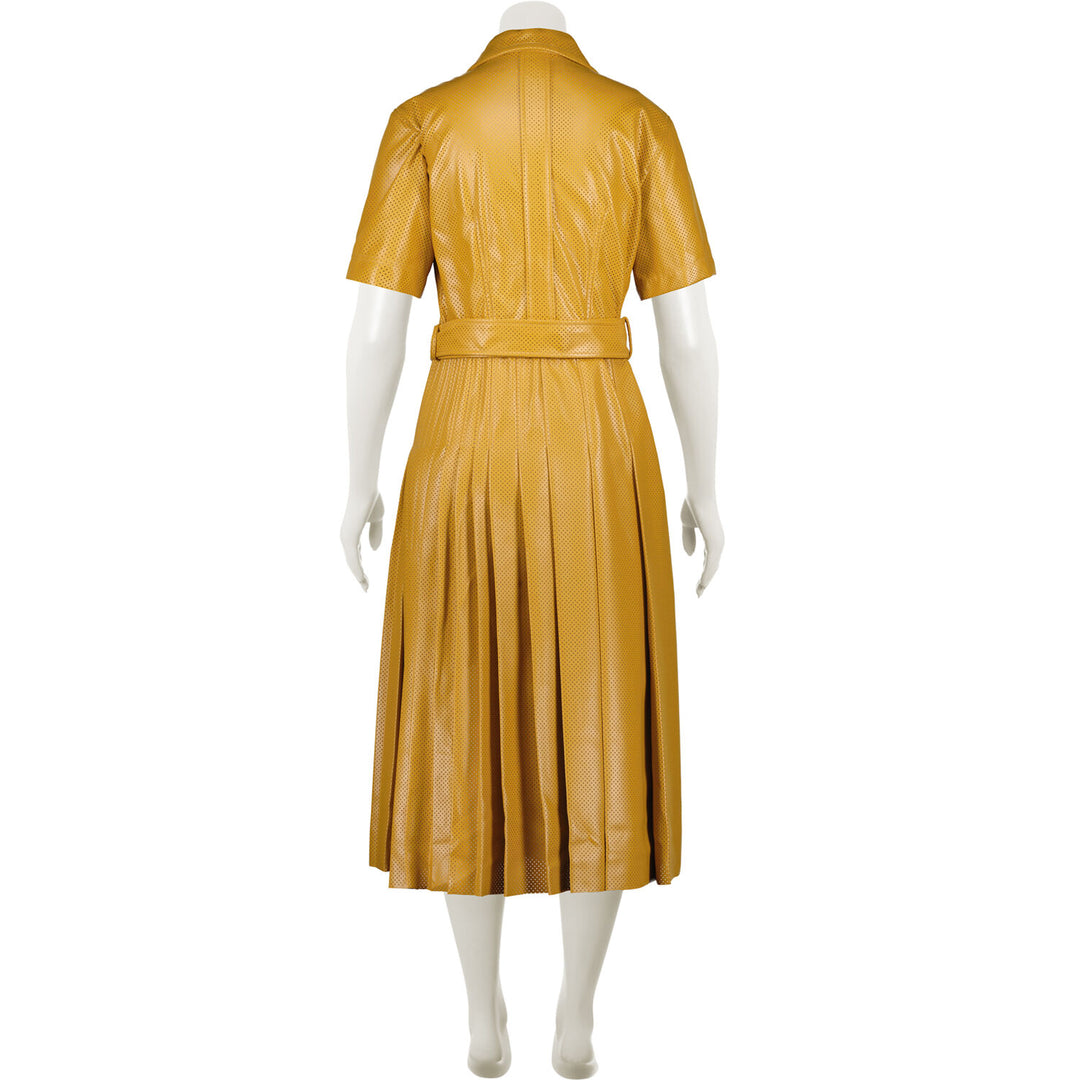 CEDRIC CHARLIER  Orange Perforated Belted Dress Veronique Luxury Collections