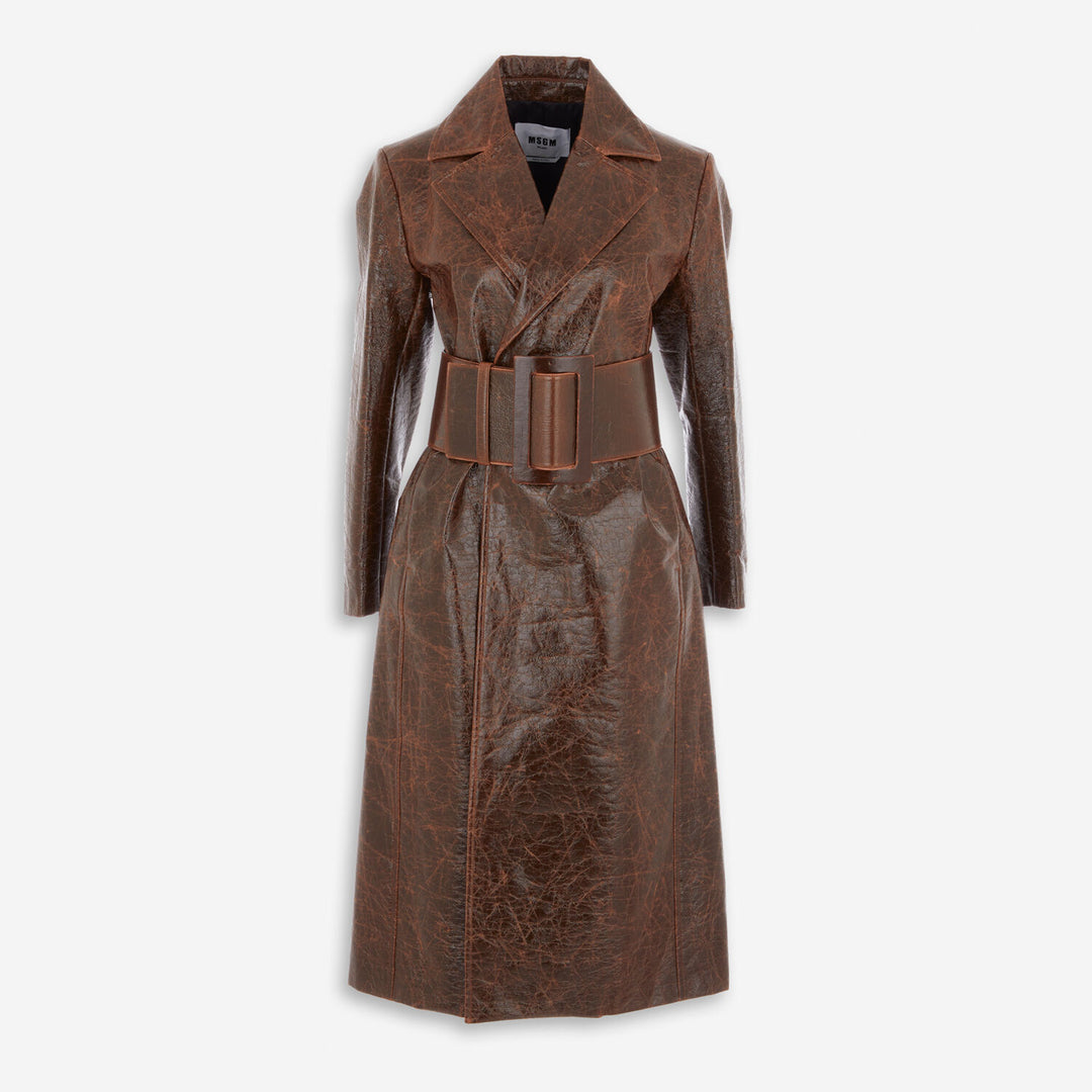 MSGM  Brown Shiny Detailed Trench Coat Veronique Luxury Collections