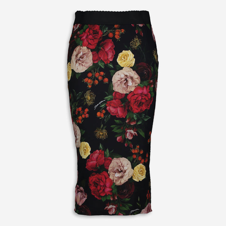 DOLCE & GABBANA  Black & Red Floral Midi Skirt Veronique Luxury Collections
