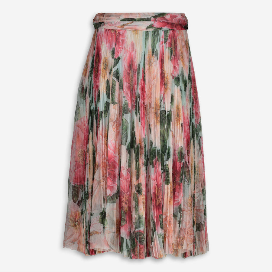 DOLCE & GABBANA  floral-print  Multicolour Plisse Pleat Silk Midi Skirt Veronique Luxury Collections