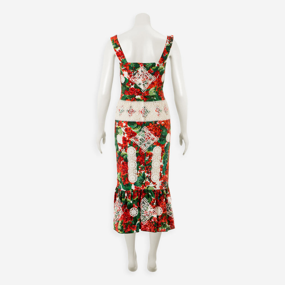 DOLCE & GABBANA  Red & Green Floral Midi Dress Veronique Luxury Collections