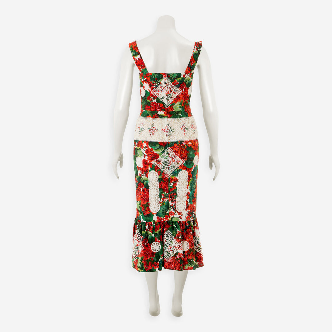 DOLCE & GABBANA  Red & Green Floral Midi Dress Veronique Luxury Collections