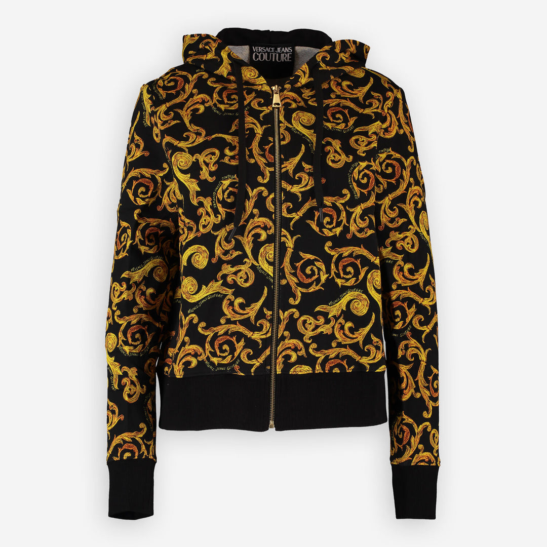 VERSACE JEANS  Black & Gold Tone Baroque Hoodie Veronique Luxury Collections