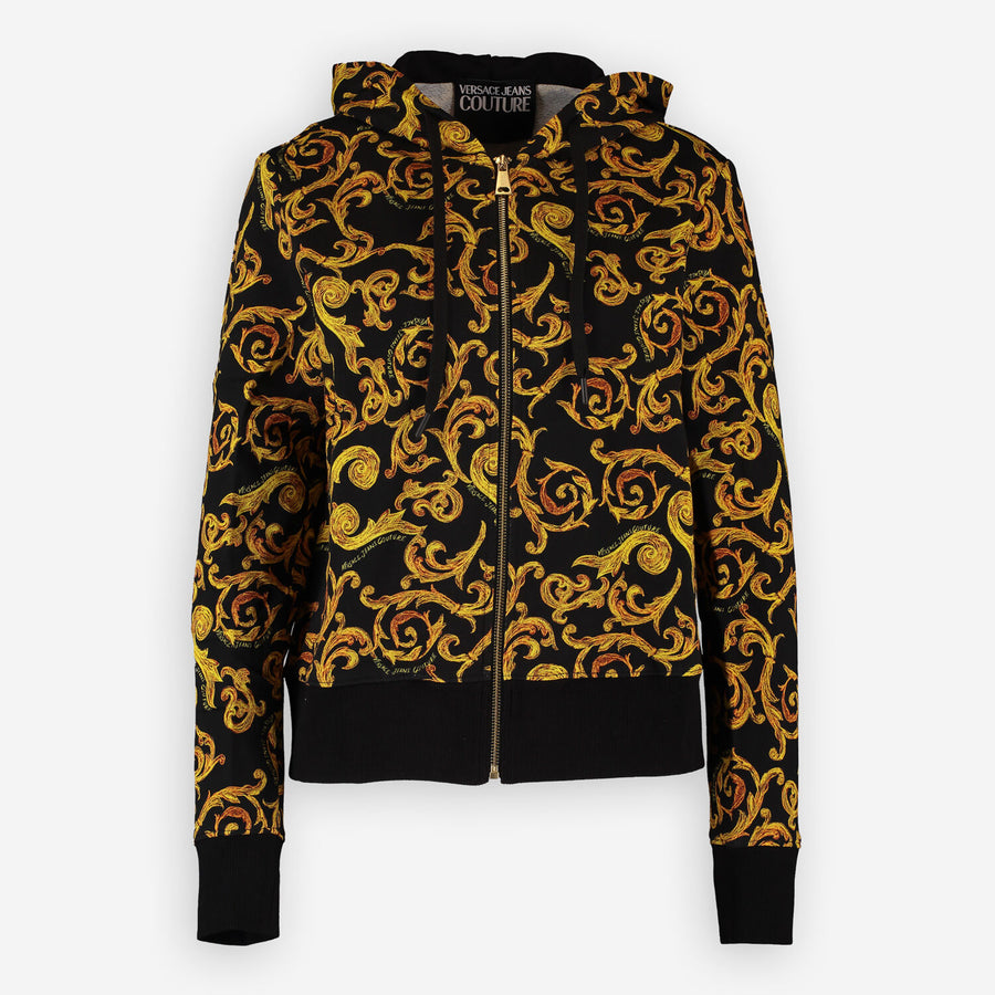 VERSACE JEANS  Black & Gold Tone Baroque Hoodie Veronique Luxury Collections