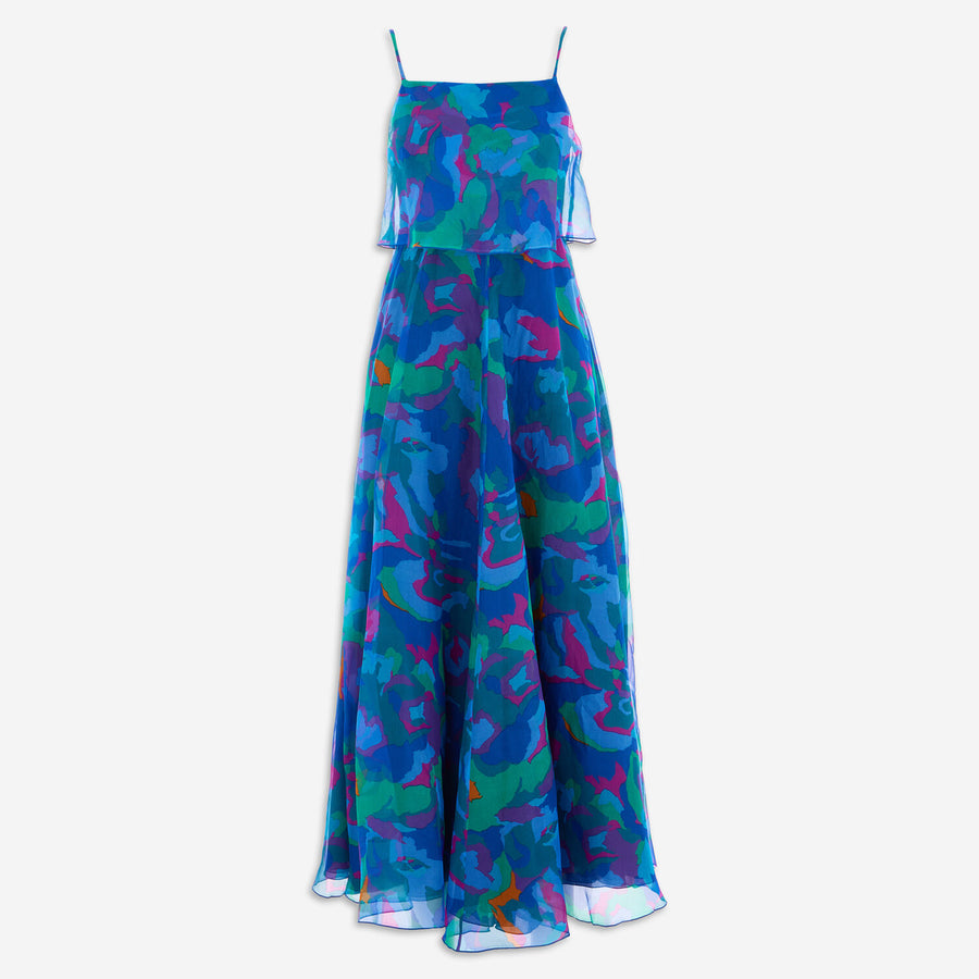 EMPORIO ARMANI  Blue Patterned Silk Maxi Dress Veronique Luxury Collections