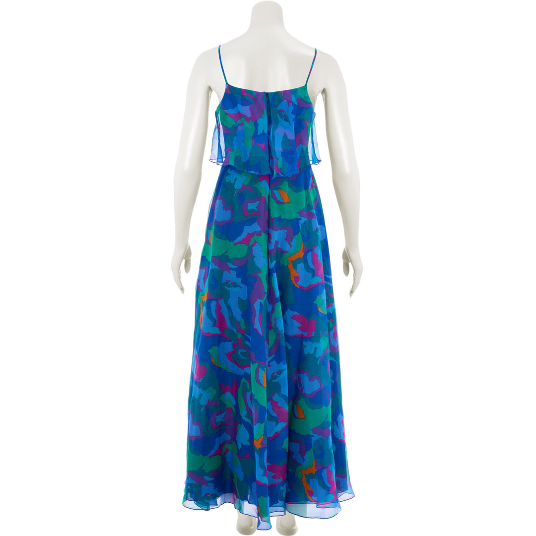 EMPORIO ARMANI  Blue Patterned Silk Maxi Dress Veronique Luxury Collections