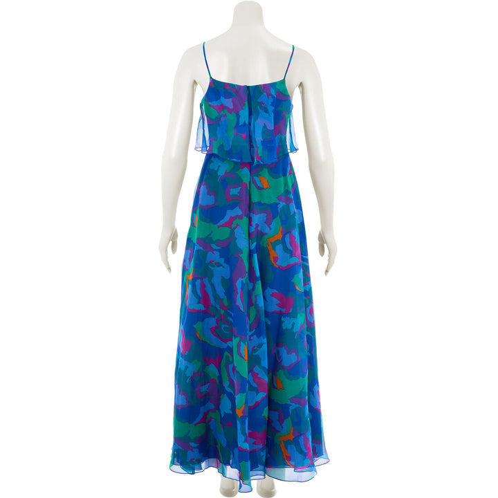 EMPORIO ARMANI  Blue Patterned Silk Maxi Dress Veronique Luxury Collections