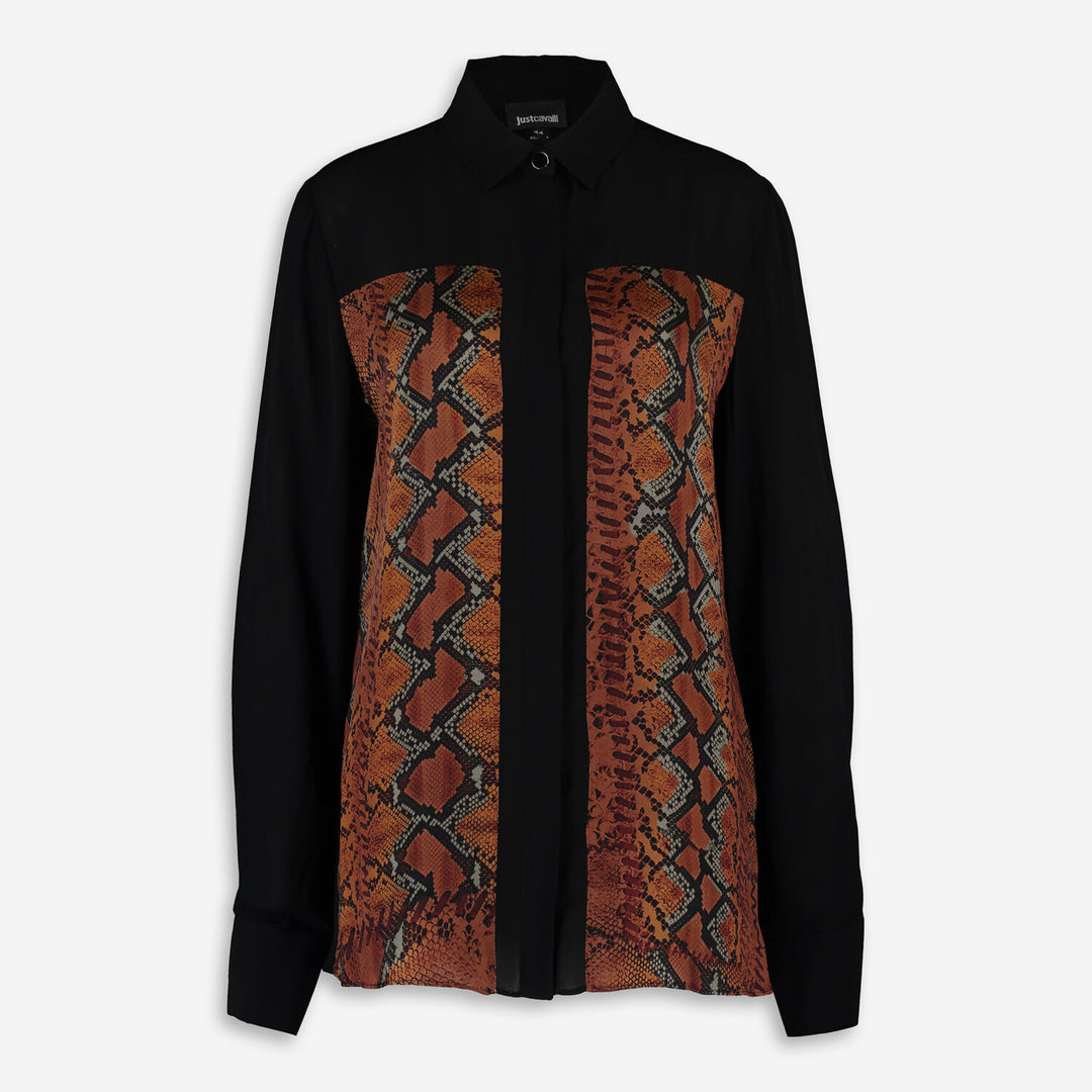 JUST CAVALLI  Black & Brown Patterned Blouse Veronique Luxury Collections