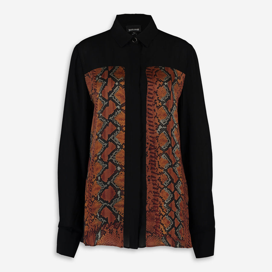 JUST CAVALLI  Black & Brown Patterned Blouse Veronique Luxury Collections
