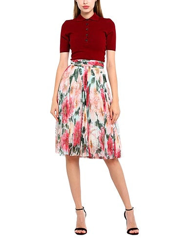 DOLCE & GABBANA  floral-print  Multicolour Plisse Pleat Silk Midi Skirt Veronique Luxury Collections