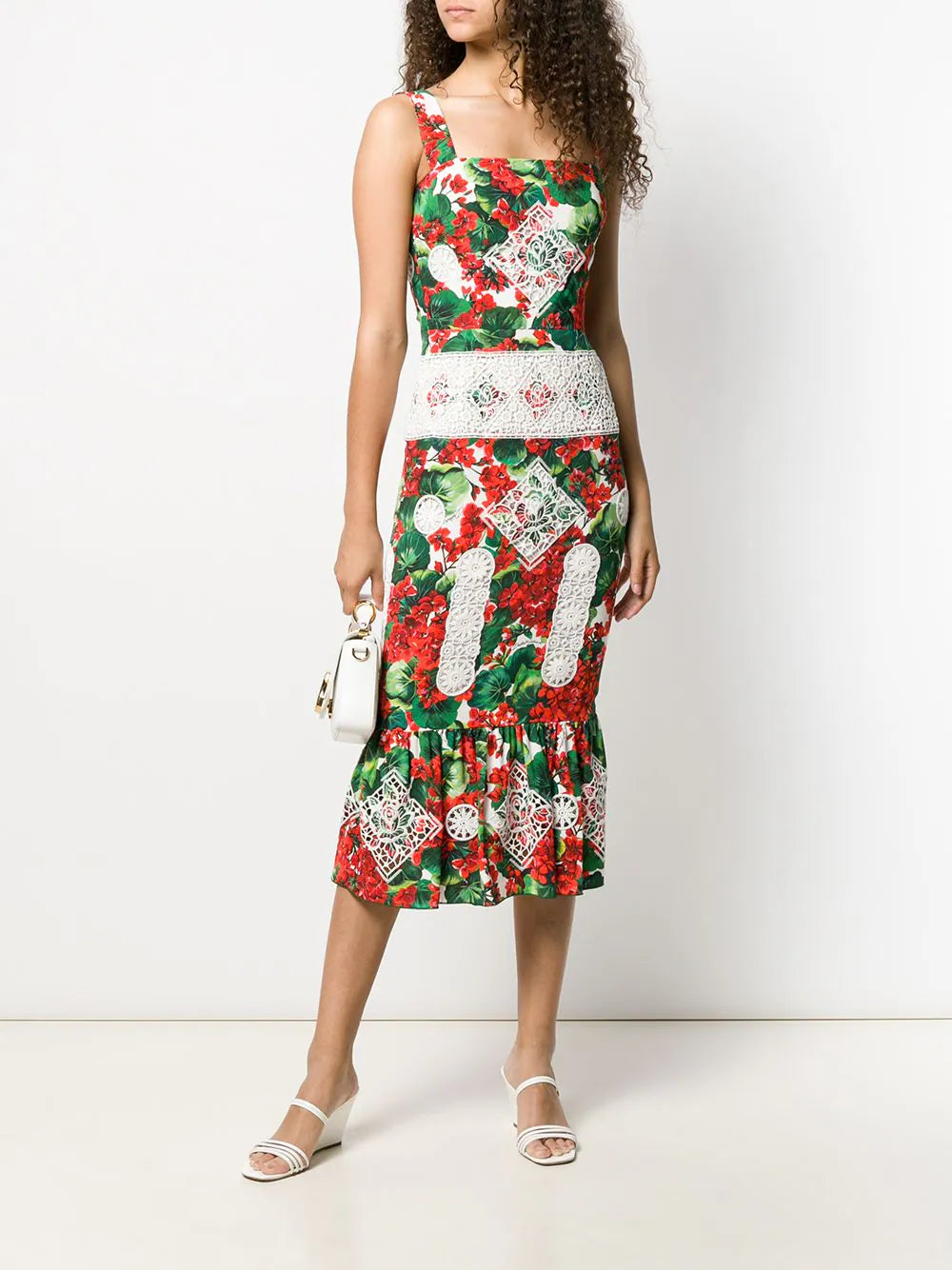 DOLCE & GABBANA  Red & Green Floral Midi Dress Veronique Luxury Collections
