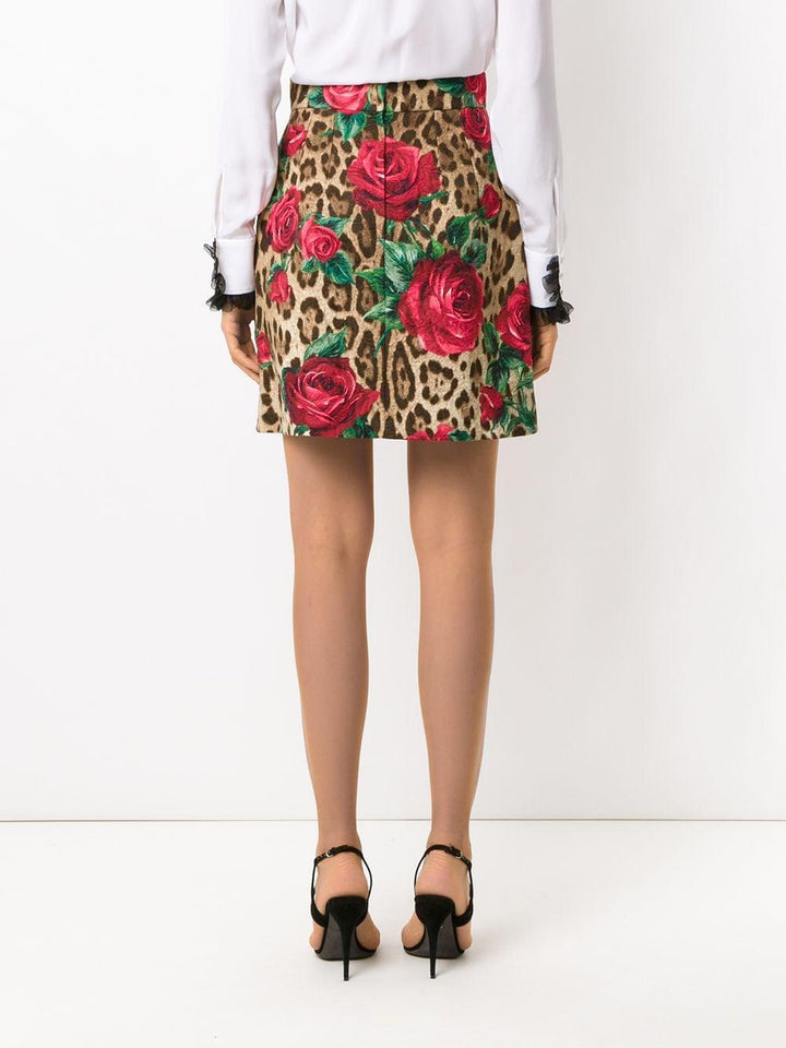 DOLCE & GABBANA LEOPARD Print Multicolour Rose  Skirt Veronique Luxury Collections