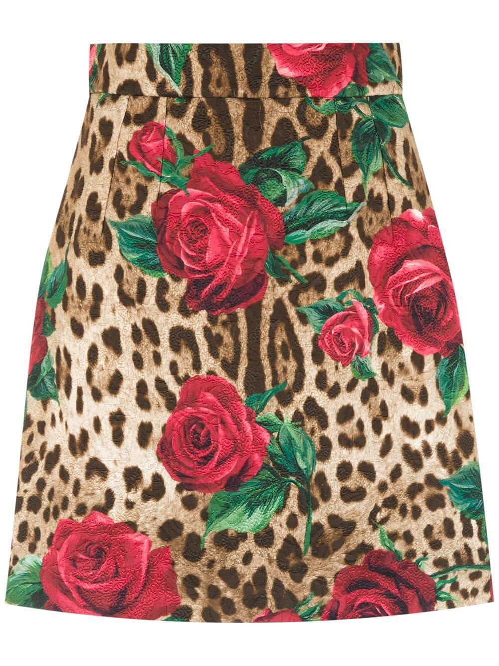 DOLCE & GABBANA LEOPARD Print Multicolour Rose  Skirt Veronique Luxury Collections