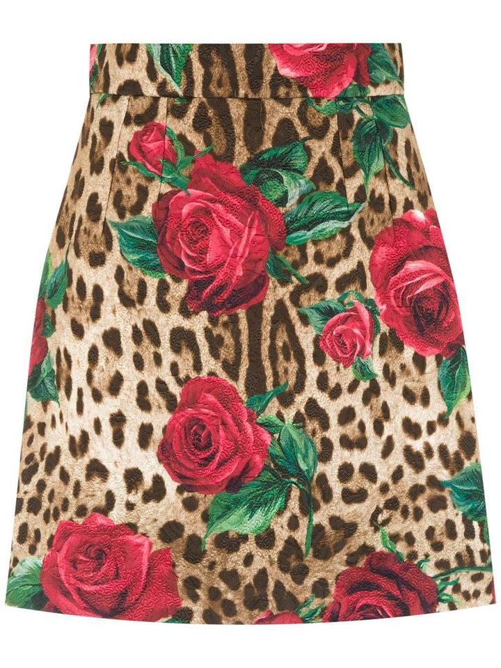 DOLCE & GABBANA LEOPARD Print Multicolour Rose  Skirt Veronique Luxury Collections
