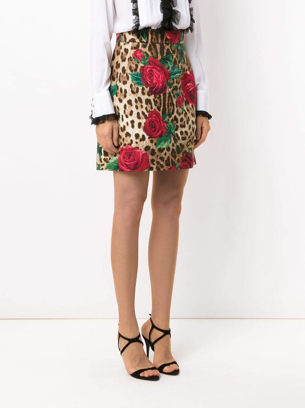DOLCE & GABBANA LEOPARD Print Multicolour Rose  Skirt Veronique Luxury Collections