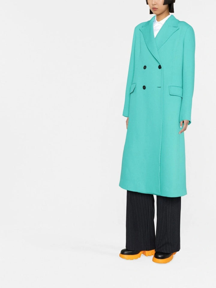 MSGM  Turquoise Thick Twill Wool Blend Trench Coat Veronique Luxury Collections