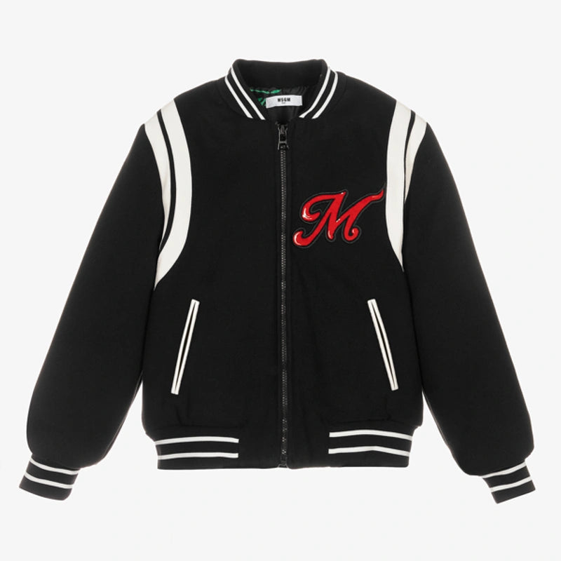 MSGM  Black Striped Trim Bomber Jacket Veronique Luxury Collections