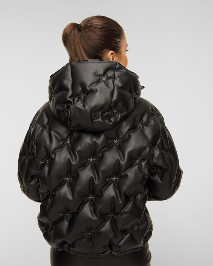 PERFECT MOMENT  Black Faux Leather Stars Jacket Veronique Luxury Collections