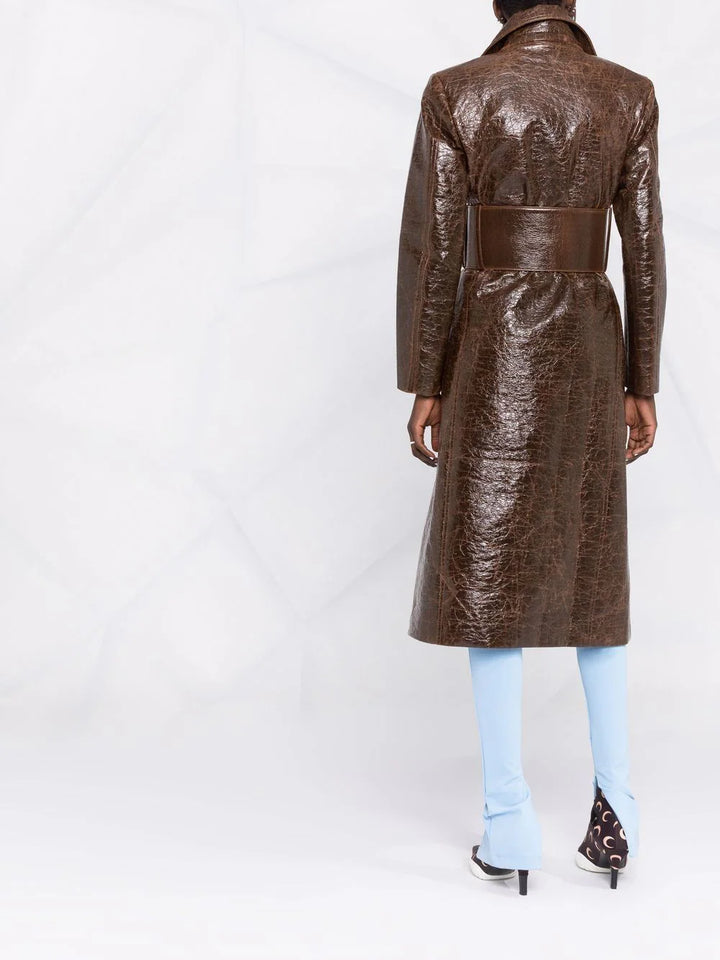 MSGM  Brown Shiny Detailed Trench Coat Veronique Luxury Collections