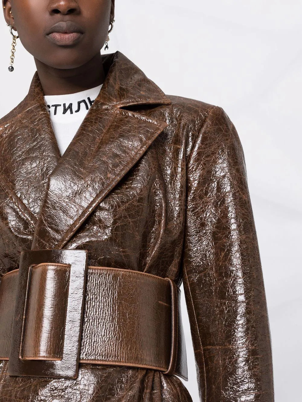 MSGM  Brown Shiny Detailed Trench Coat Veronique Luxury Collections