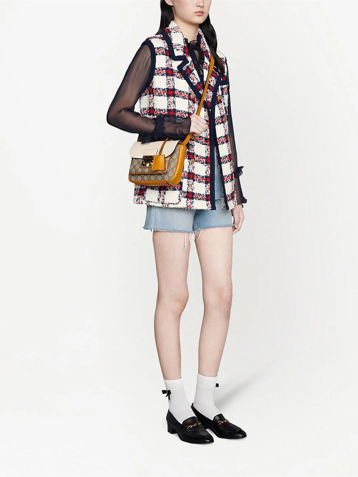 GUCCI  Tan & White Leather GG Supreme Cross Body Bag Veronique Luxury Collections