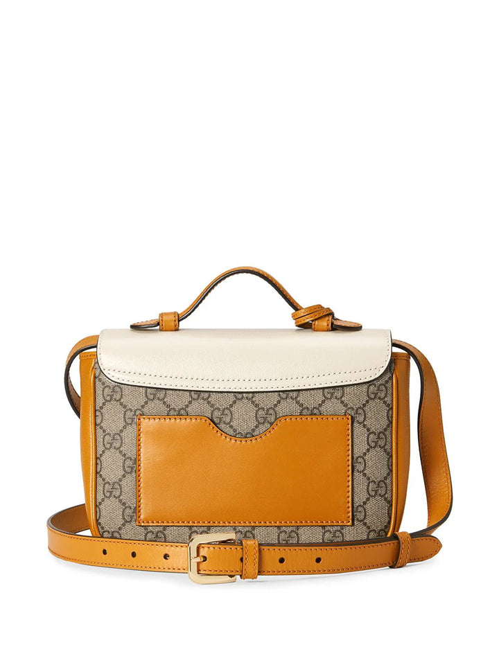 GUCCI  Tan & White Leather GG Supreme Cross Body Bag Veronique Luxury Collections