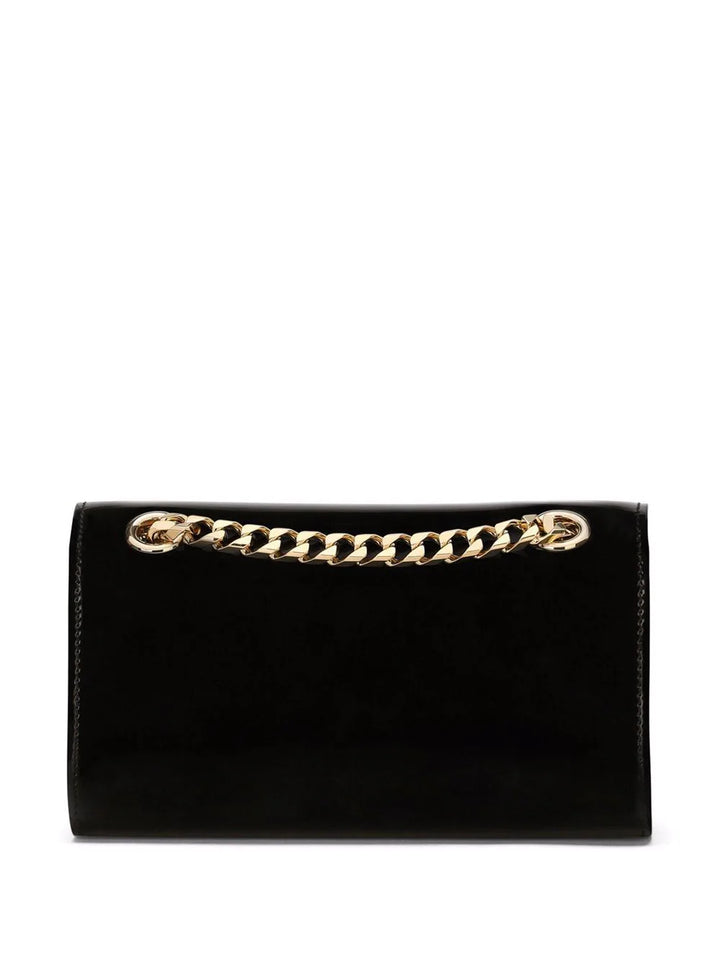 DOLCE & GABBANA Black & Gold Tone Logo 3.5 polished leather Phone Bag Veronique Luxury Collections