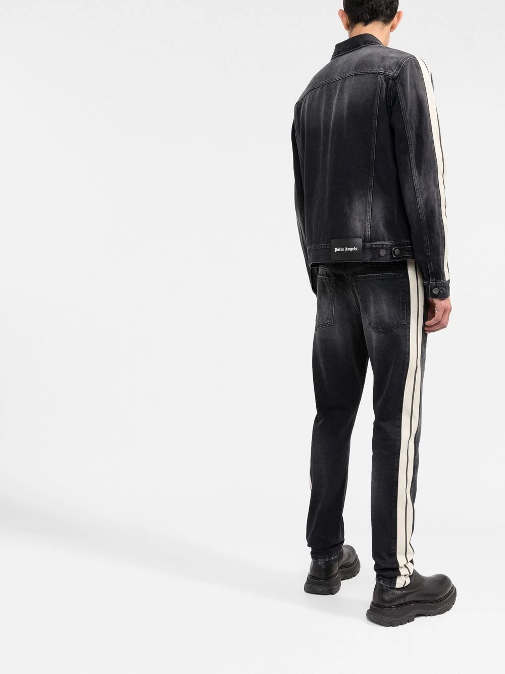 PALM ANGELS  Black Side Stripe Denim Jacket Veronique Luxury Collections