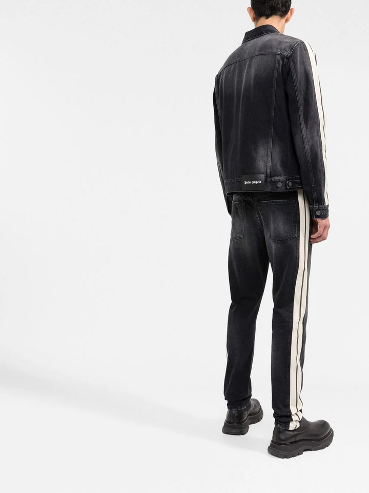 PALM ANGELS  Black Side Stripe Denim Jacket Veronique Luxury Collections