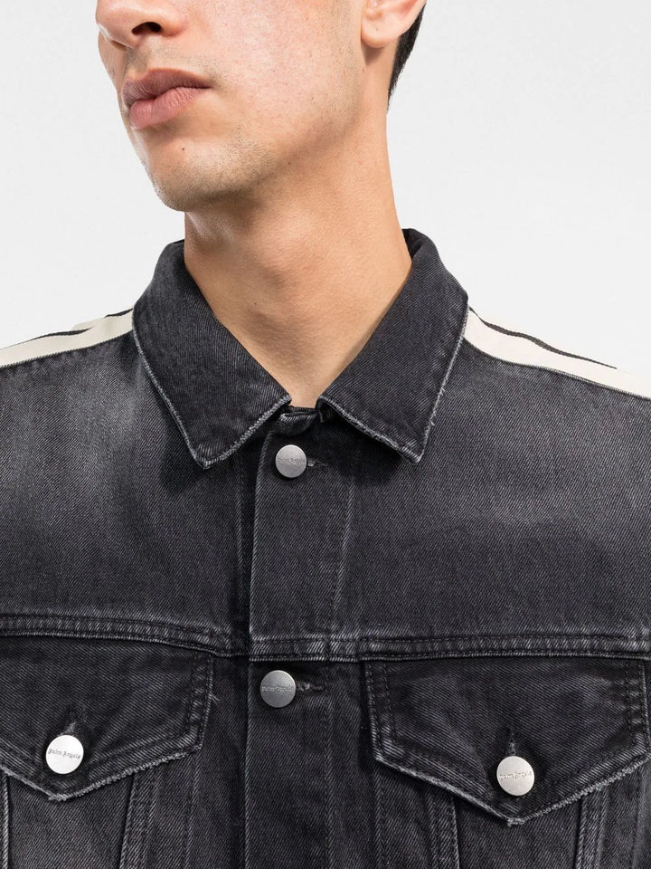 PALM ANGELS  Black Side Stripe Denim Jacket Veronique Luxury Collections