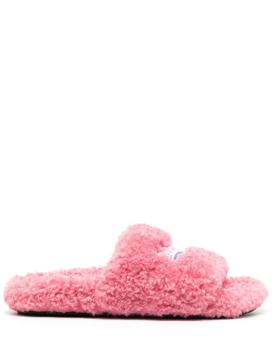 Balenciaga embroidered-logo faux-fur slides Veronique Luxury Collections