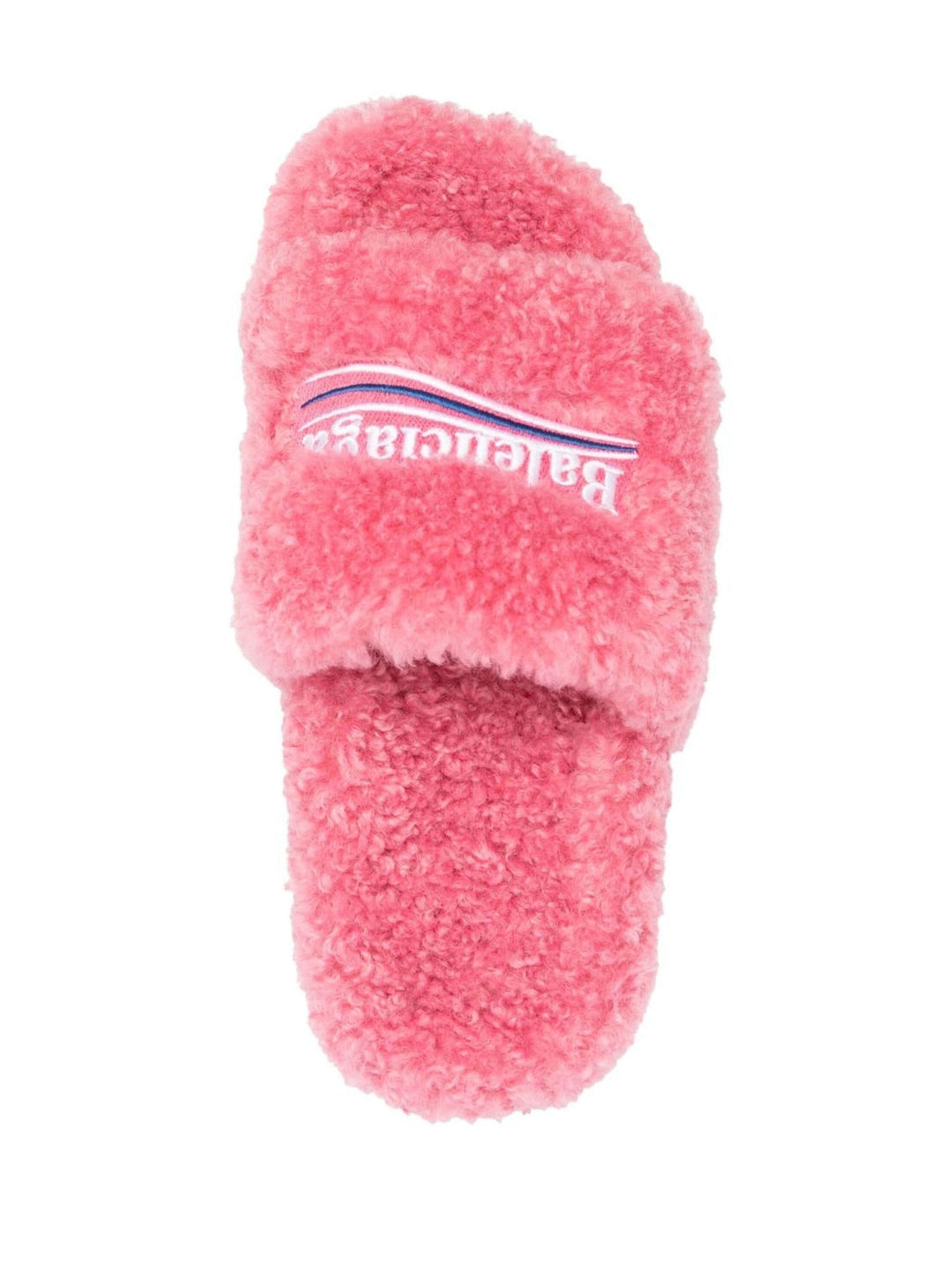 Balenciaga embroidered-logo faux-fur slides Veronique Luxury Collections